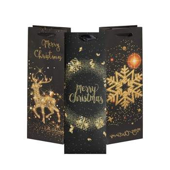 Neliblu Holiday Wine Gift Bags - Black & Gold - Set of 8