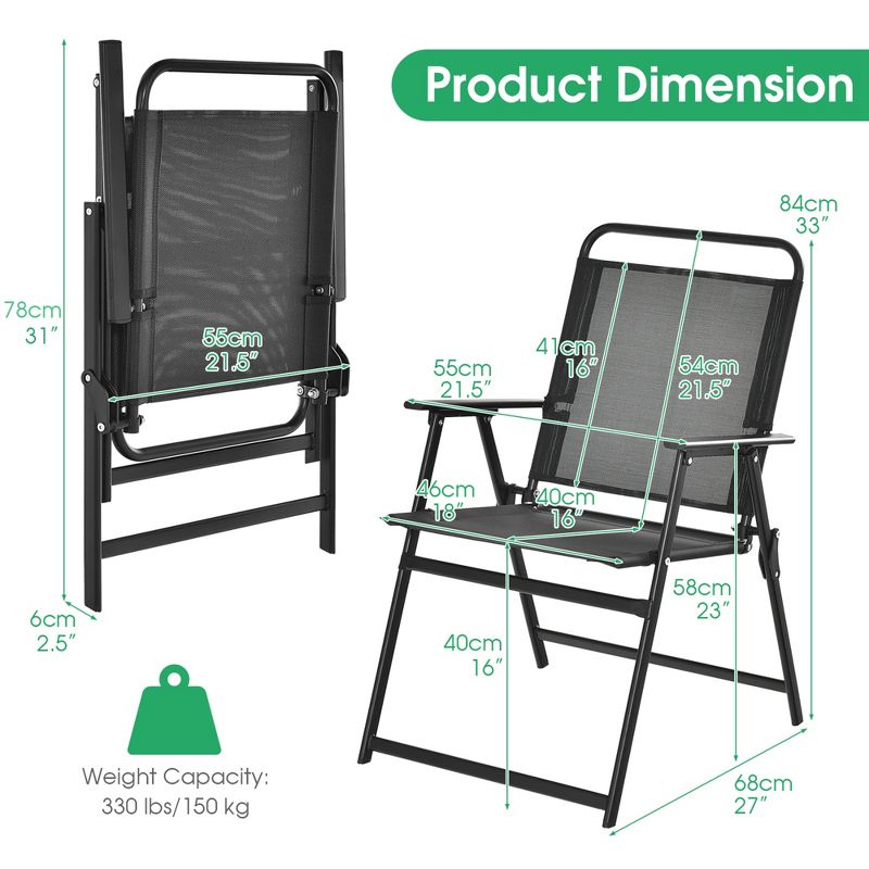 Costway 2pcs Patio Folding Chairs Heavy-Duty Metal Frame Armrests Portable Outdoor, 3 of 10