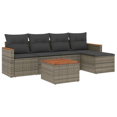 vidaXL 6 Piece Patio Sofa Set with Cushions Gray Poly Rattan - With Table