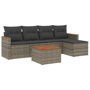 vidaXL 6 Piece Patio Sofa Set with Cushions Gray Poly Rattan - With Table - 1 of 4