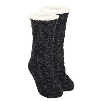 Elanze Designs Black Simple Knit Womens One Size Plush Lined Non Skid Indoor Slipper Socks