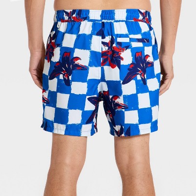 Мужские брюки Goodfellow & Co Men's 5" Checkered Floral Swim Trunks - Goodfellow & Co™ Blue M — фото 2