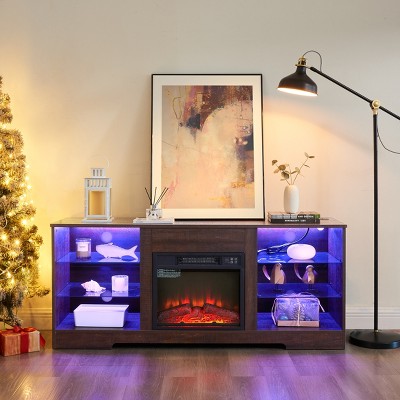 Grungis 3D Fireplace TV Stand for TVs Up to 62 Inch,Console Table  with LED Lights and USB Charging Outlet for Living Room