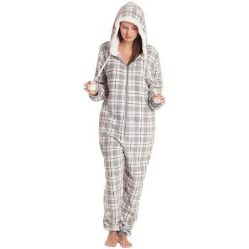 Adr Men's Hooded Footed Adult Onesie Pajamas Set, Plush Winter Pjs With  Hood Blue And White Plaid Large : Target