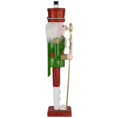 15" Red and Green Glittered Nutcracker with Snowflake Scepter
