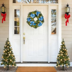 24" Pre-Lit Christmas Wreath with Berries Pinecones Poinsettia Flowers Lighted Artificial Christmas Wreath for Home Indoor Outdoor Decorations - 1 of 4