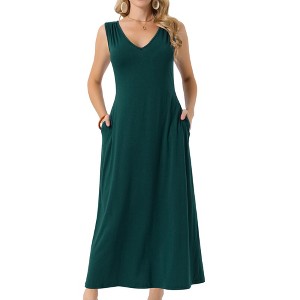 INSPIRE CHIC Women's Sleeveless Tie-Waist Knit Beach Tank Casual Maxi Dress with Pockets - 1 of 4