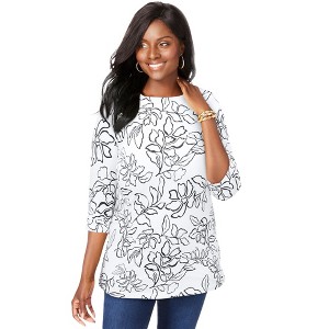 Jessica London Women's Plus Size Stretch Cotton Boatneck Tunic - 1 of 4