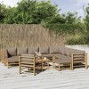 vidaXL 12 Piece Patio Lounge Set with Taupe Cushions Bamboo - 3x corner 5x middle 2x footrest chair Table Taupe - 2 of 4