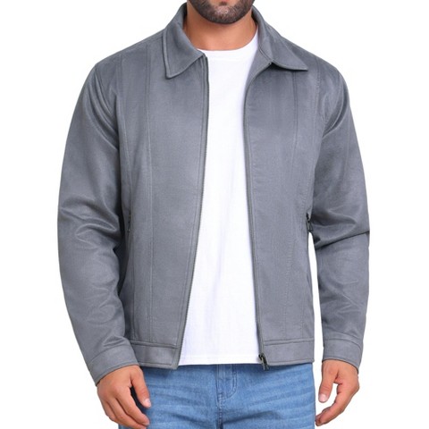 Мужские куртки INSPIRE CHIC Men's Casual Collared Zipper Outdoor Vintage Faux Suede Jacket Large Gray