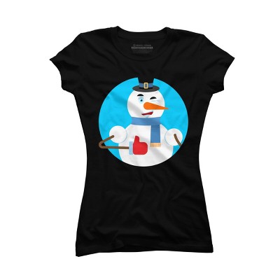 Junior's Design By Humans Snowman thumbs up winks emoji. New Year and Christmas By Roplon T-Shirt