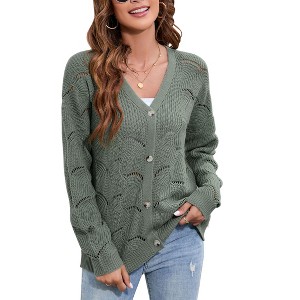 Women's Lightweight Crochet Cardigan Long Sleeve Hollow Out Kint Sweaters - 1 of 4