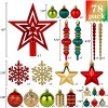 Aoibox 78 Pack Christmas Tree Ornaments Red Green Gold Shatterproof Ball and Star Set Assorted Sizes with Hooks for Holiday Decor - 2 of 4