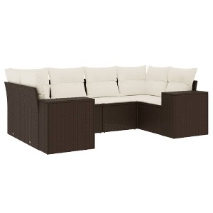 vidaXL 6 Piece Patio Sofa Set with Cushions - Brown and Cream - 1 of 4