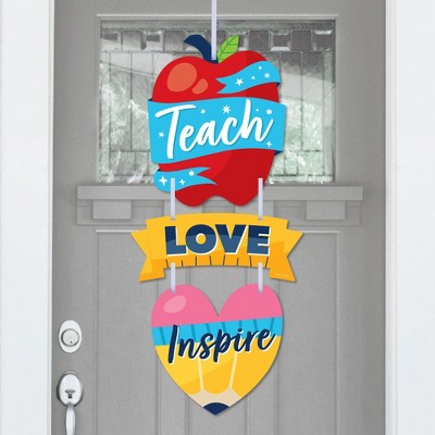 Big Dot of Happiness Thank You Teachers - Hanging Porch Teacher Appreciation Outdoor Decorations - Front Door Decor - 3 Piece Sign