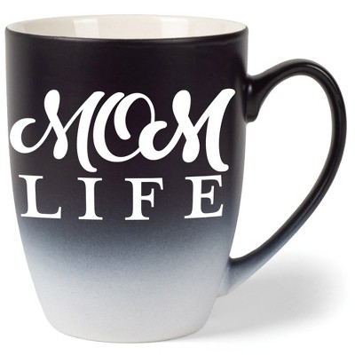 Elanze Designs Mom Life Two Toned Ombre Matte Black and White 12 ounce Ceramic Stoneware Coffee Cup Mug