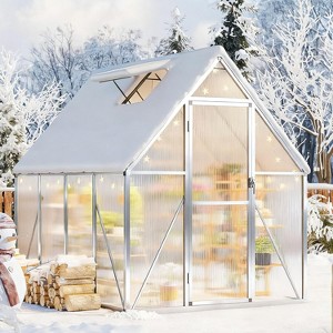 6x7 FT Outdoor Greenhouse with Polycarbonate Panels, Aluminum Walk-In Design with Roof Vent & Lockable Door - 1 of 4