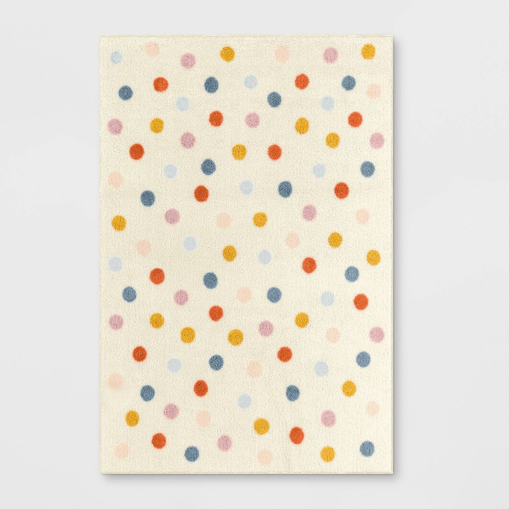 Photos - Area Rug 4'x5'6" Multi Dot Kids' Rug White - Pillowfort™