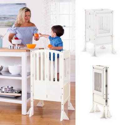 Guidecraft Contemporary Kitchen Helper Step Stool: Adjustable, Folding Montessori Toddler Tower - Safety Learning Furniture