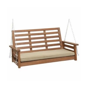 Jack Post Corp 4-Foot Taupe Olefin Cushioned Indonesian Hardwood Swing with Hand-Applied Dark Oil Finish and Hanging Chains, Brown - 1 of 4