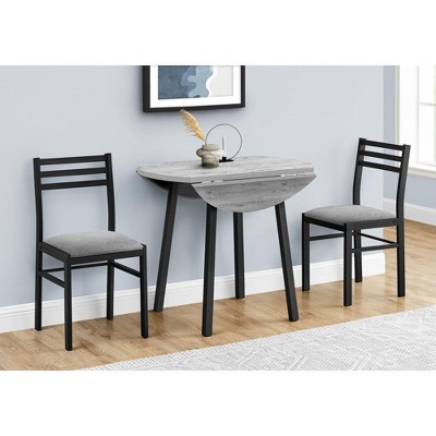 Monarch Specialties Dining Table Set 3pcs Set Small 35 inch Drop Leaf Kitchen Black Metal Grey Laminate Contemporary Modern
