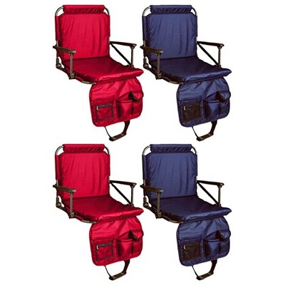 Four Seasons Courtyard Portable Padded Stadium Comfort Bleacher Seats Outdoor Folding Back Support Arm Chairs with Storage Pockets, 4 Pack, Multicolor