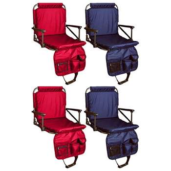 Four Seasons Courtyard Portable Foldable Padded Outdoor Bleacher Stadium Seat w/Steel Frame, Back Support, Armrests, and Pockets, Multicolor (4 Pack)