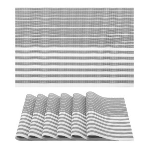 REGALWOVEN Placemats Set of 6 Plastic Placemats for Kitchen Dining Table Decor Table Placemats Wipeable Table Mat with Stripe Pattern - 1 of 4
