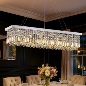 Siljoy Modern Crystal Chandelier for Dining Room, K9 Crystal Pendant Ceiling Light Fixture for Kitchen Island - 1 of 4