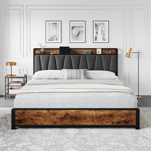 King Size Bed Frame With Storage Linen Upholstered Headboard Target