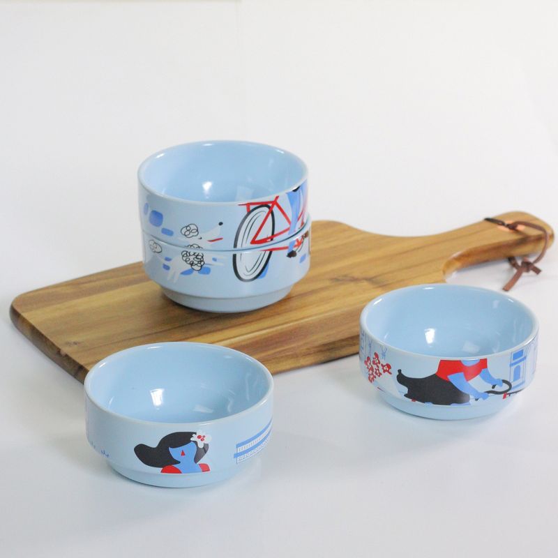 Wild Eye Set of 4 French Parisian Experience Stacking Bowls 7" - Blue, 4 of 5