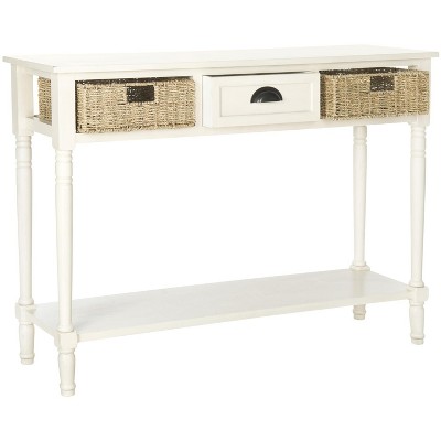White Pine and Rattan Console Table with Storage, 45"