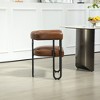 CENGHU Dining Chairs, Contemporary Designed PU Fabric Upholstered Barrel Side Chairs with Black Metal Legs, Round Kitchen Accent Chairs, Light Brown - 3 of 4