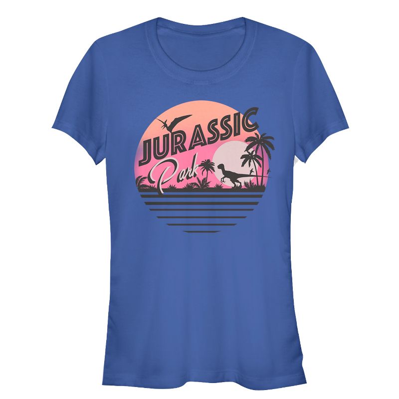 Juniors Womens Jurassic Park Retro Postcard T-Shirt, 1 of 4