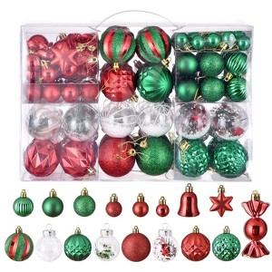 Aoibox 111 Pack Shatterproof Christmas Ball Ornaments Assorted Matte Glitter Diamond Bell Star for Xmas Tree Holiday Indoor Decor Red Green - 1 of 3