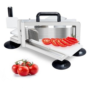 1/4"+3/8"+3/16" Stainless Steel Tomato Slicer | Heavy-Duty Commercial Manual Cutter with Non-Slip Feet | Ideal for Tomatoes - 1 of 4