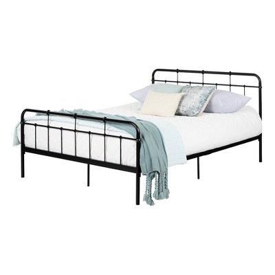 Queen Black Metal Platform Bed with Headboard and Slats