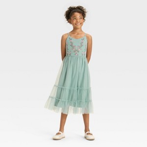 Zenzi Girls' Embroidered Dress - Sage Green - 1 of 4