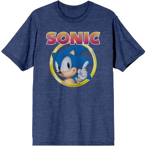 Sonic the Hedgehog Classic Character and Title Men's Navy Blue Graphic Tee - 1 of 2