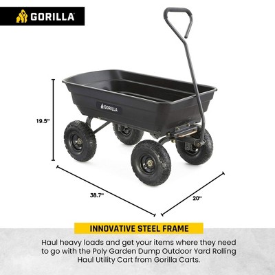 Gorilla Carts 600 lb Black Poly Garden Dump Cart with Pneumatic Tires