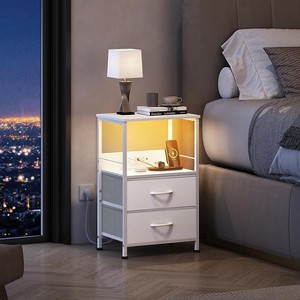GALAXHERO Night Stand Set of 2,Small End Tables with Charger Station Nightstand with 2 Fabric Drawers & Storage Shelf, LED Bedside Table for Bedroom - 1 of 2