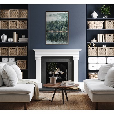 Evergreen Reflections Landscape Canvas with Brown Frame