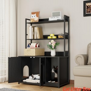 Large Cat Litter Box Enclosure w/ Storage Shelf 2-in-1 Hidden Litter Box Furniture with Scratch Pad House Cat Box Washroom for Livingroom Entryway - 1 of 4