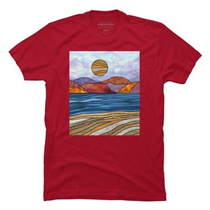 Men's Design By Humans Beach Landscape Stain Glass By Maryedenoa T-Shirt - 1 of 4