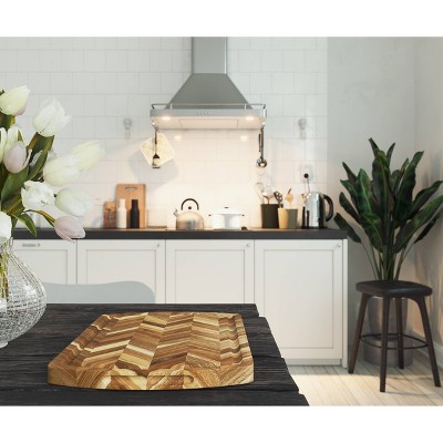 Acacia Herringbone Rectangular Cutting Board with Side Grooves