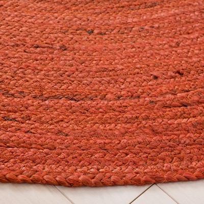 Handmade Round Red Cowhide Leather Jute Rug, 5' Diameter
