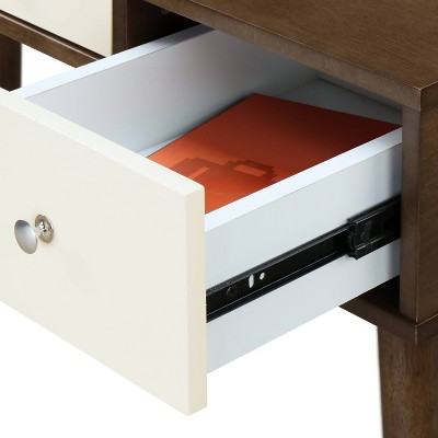 Medium Brown and White Rubberwood Writing Desk with Drawers