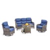 4 Piece Patio Furniture Set with Fire Pit Table, 2 x Swivel Rocker Chair, 1 x 3-Seat Sofa, 5 Seats Outdoor Conversation Set for Lawn Garden Backyard - 2 of 4