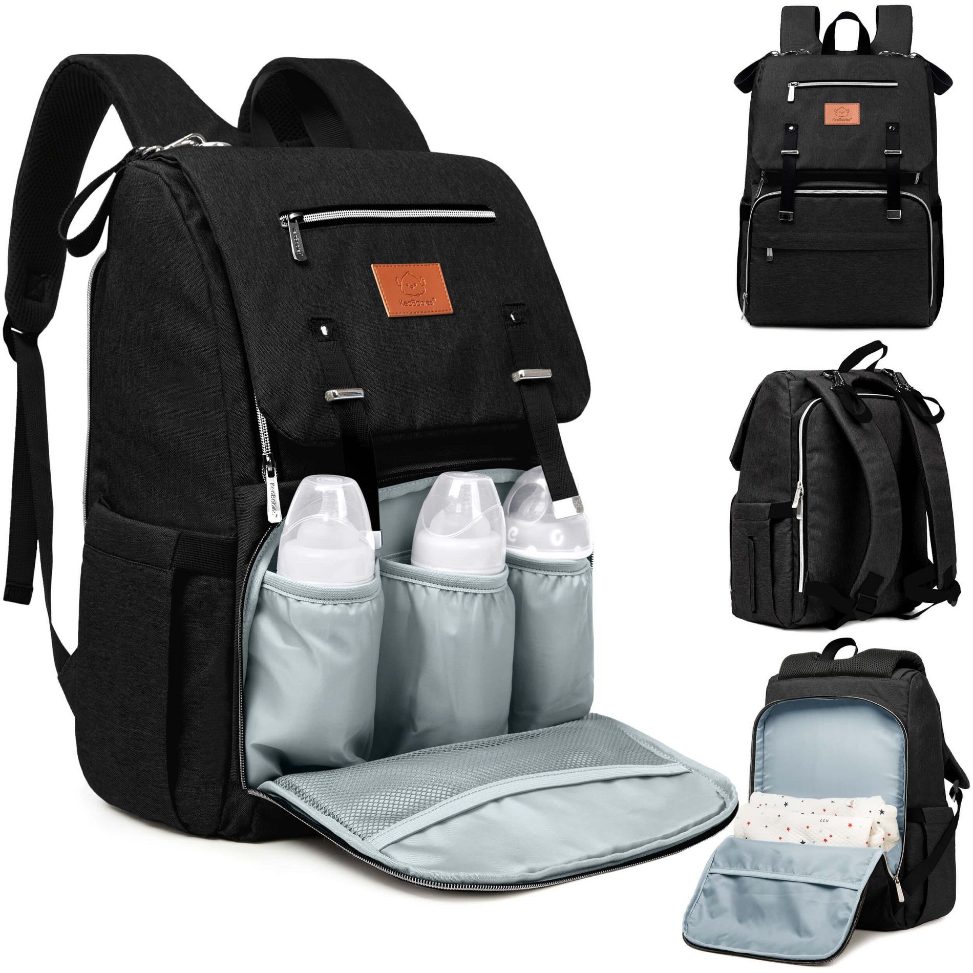 KeaBabies Explorer Diaper Bag Backpack, Large Diaper Bags for Girl, Boy, Baby Diaper Backpack with Changing Pad (Trendy Black)