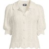 Lands' End Women's Lace Pointelle Puff Sleeve Cardigan Sweater - 3 of 4